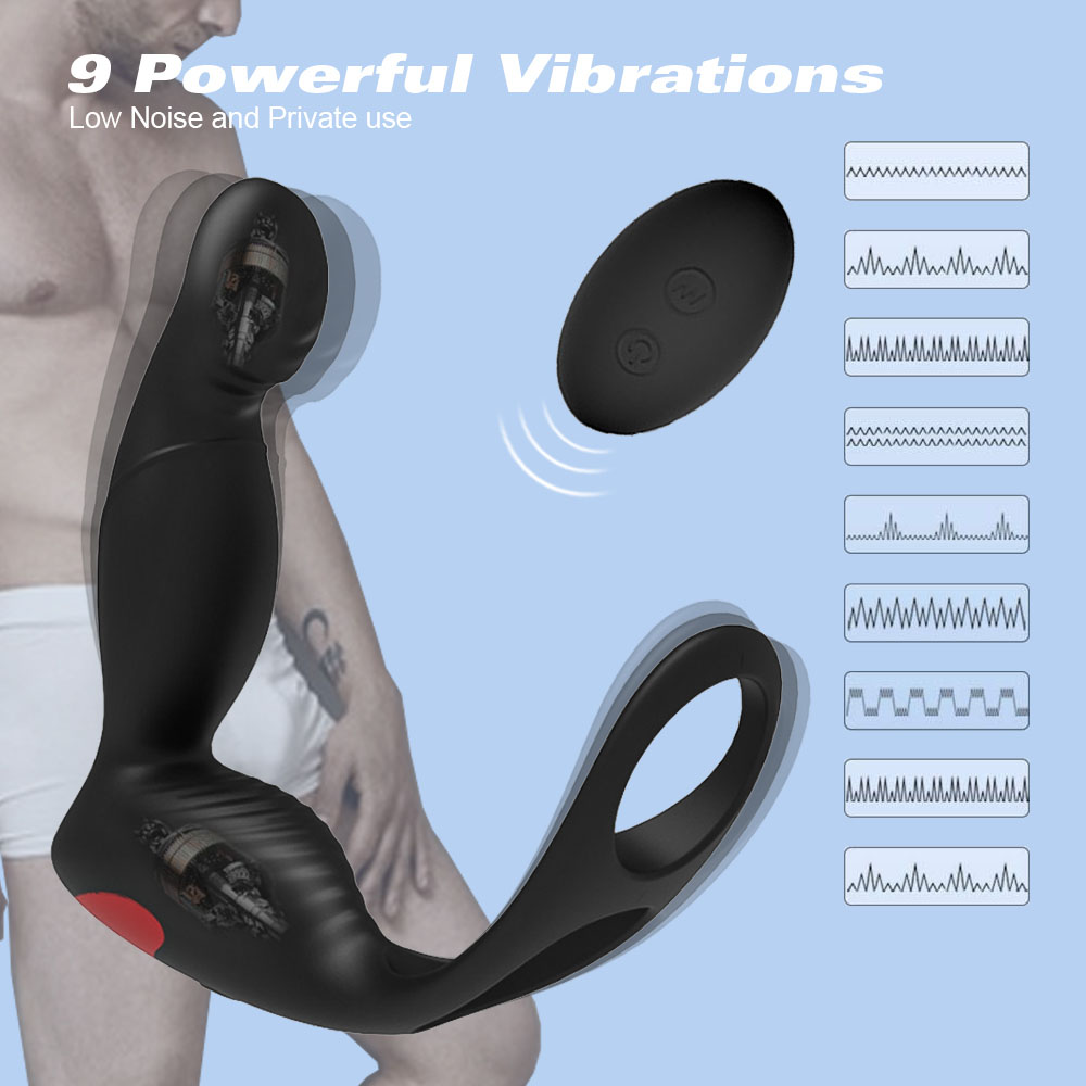 2021 Amazon hot sale anal sex toy cock rings masturbation 9 patterns vibrating prostate massager cock rings anal plug (3)